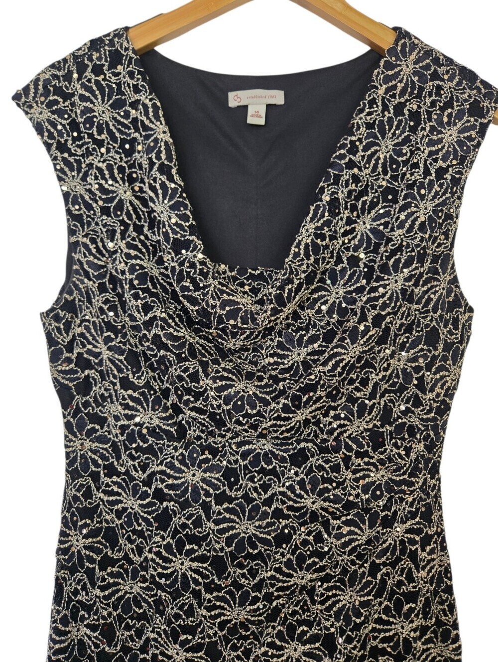 Connected Apparel Black & Gold Beaded Cocktail Dress | Size 12 - Picture 3 of 8